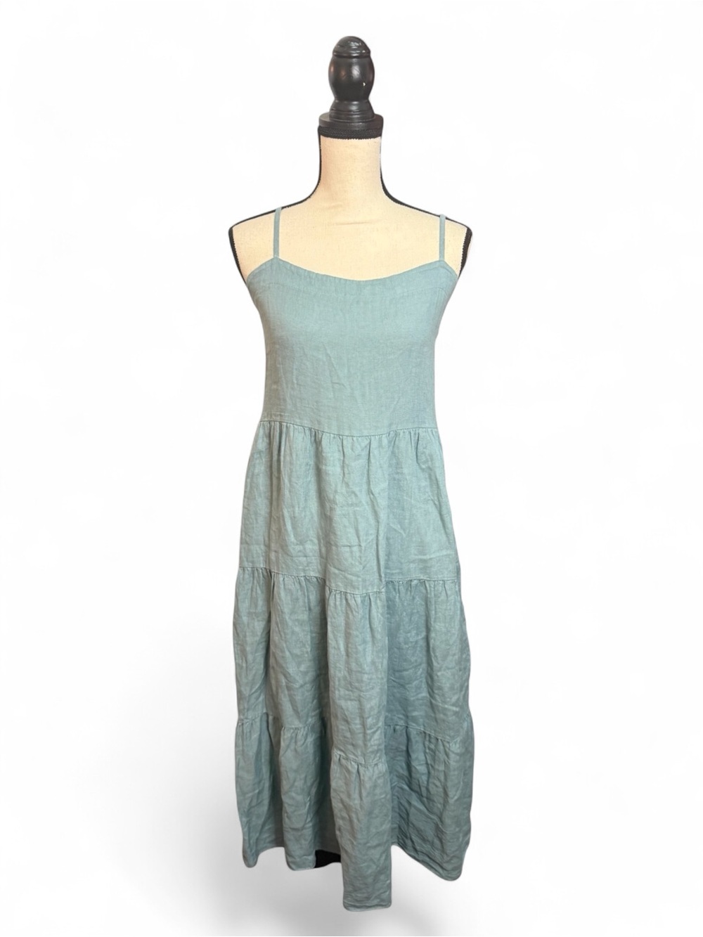 Bellambia Sea Green Linen Maxi Tiered Dress Made in Italy Women's Small